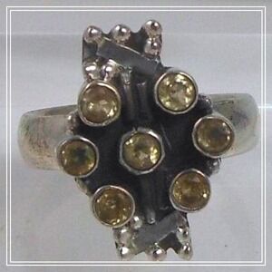 Sterling Silver Citrine Ring Yellow Gemstone Modernist Statement Band Size 9.5